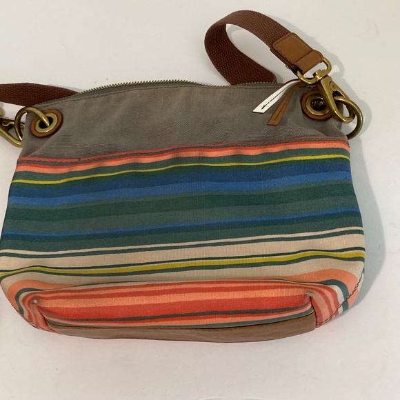 Fossil Coated Canvas Striped Crossbody Bag Blue Tan Coral - Picture 8 of 13